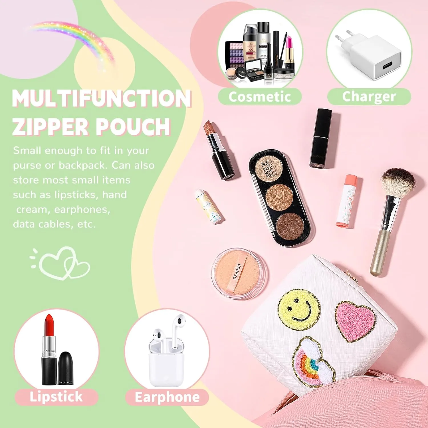 Cute Small Makeup Bag Soft PU Leather Cosmetic Bag for Women Travel Make Up Pouch for Purse Mini Cosmetic Pouch Organizer with Zipper - Pink