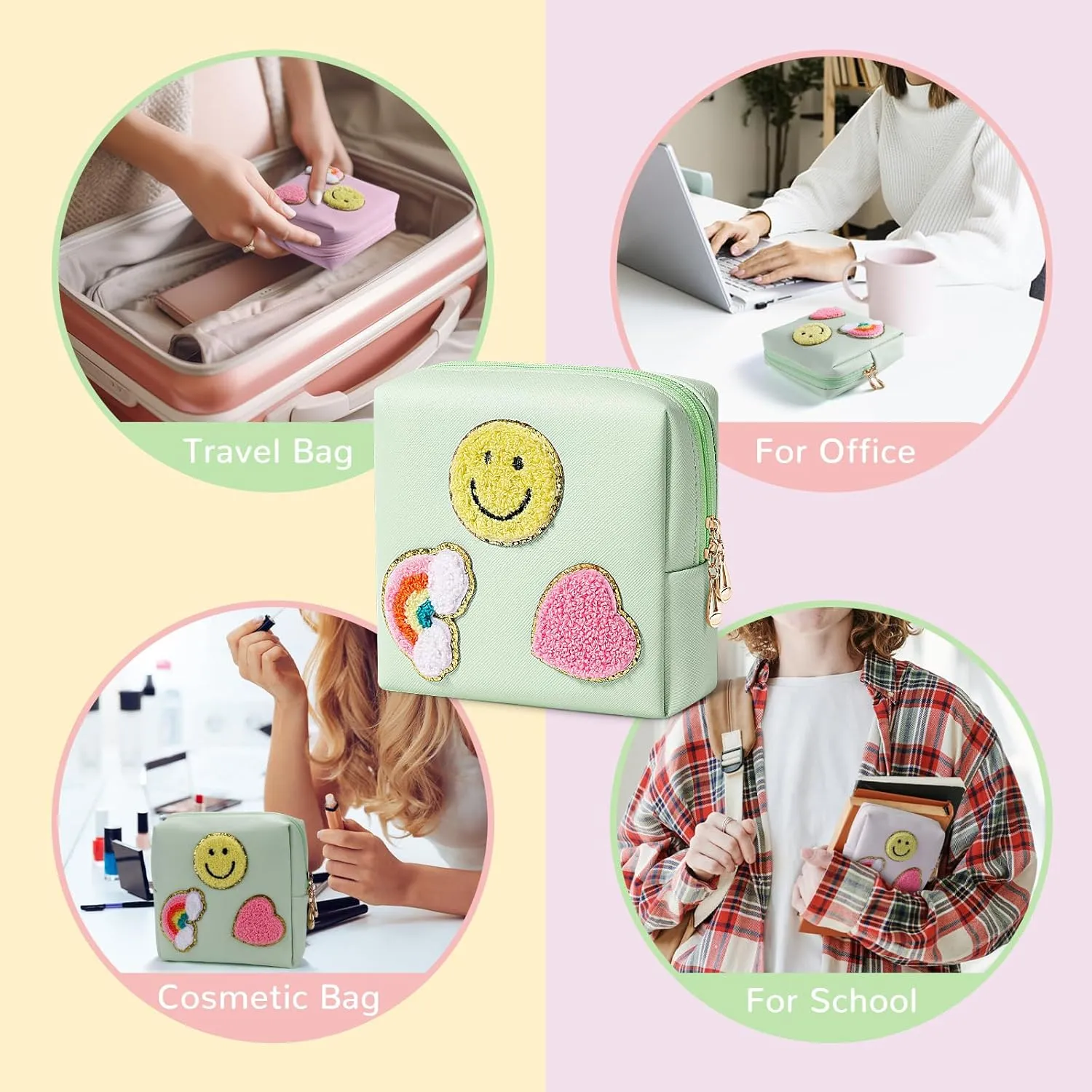 Cute Small Makeup Bag Soft PU Leather Cosmetic Bag for Women Travel Make Up Pouch for Purse Mini Cosmetic Pouch Organizer with Zipper - Pink