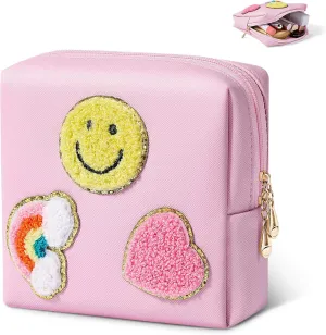 Cute Small Makeup Bag Soft PU Leather Cosmetic Bag for Women Travel Make Up Pouch for Purse Mini Cosmetic Pouch Organizer with Zipper - Pink
