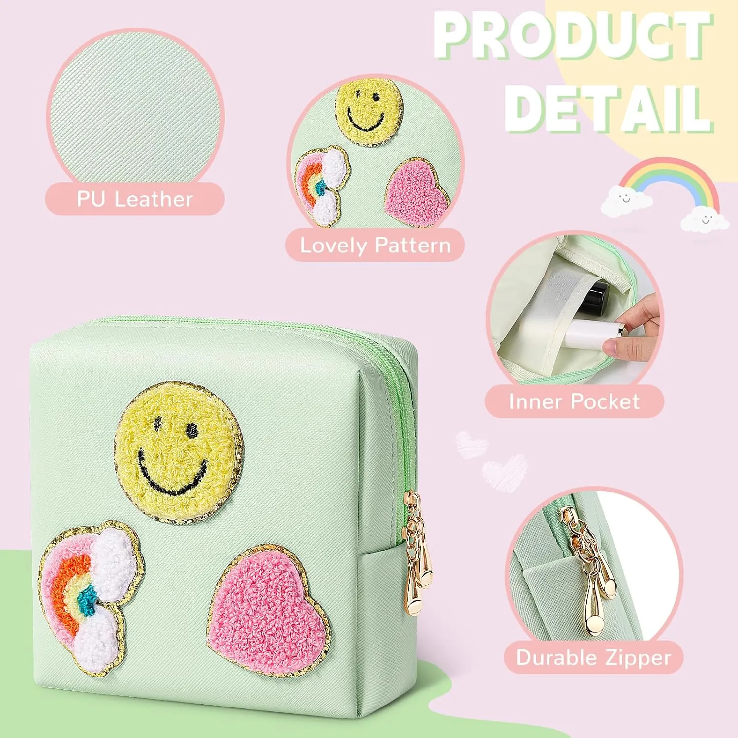 Cute Small Makeup Bag Soft PU Leather Cosmetic Bag for Women Travel Make Up Pouch for Purse Mini Cosmetic Pouch Organizer with Zipper - Pink