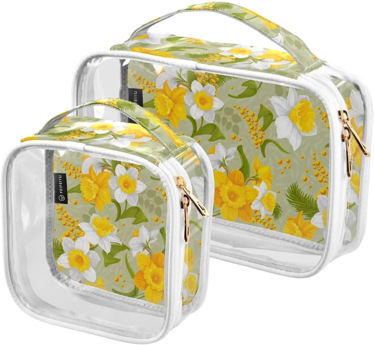 Daffodils Clear Makeup Bag Travel Toiletry Bag wih Zippers Portable Waterproof Cosmetic Organizer for Women