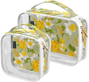Daffodils Clear Makeup Bag Travel Toiletry Bag wih Zippers Portable Waterproof Cosmetic Organizer for Women