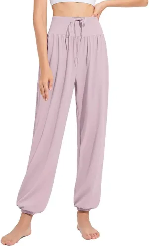 Daily Wear Women's Harem Pants, Fitted Yoga Workout Pants, High Waist Breathable Joggers Sweatpants (Color : Purple, Size : S-Small)