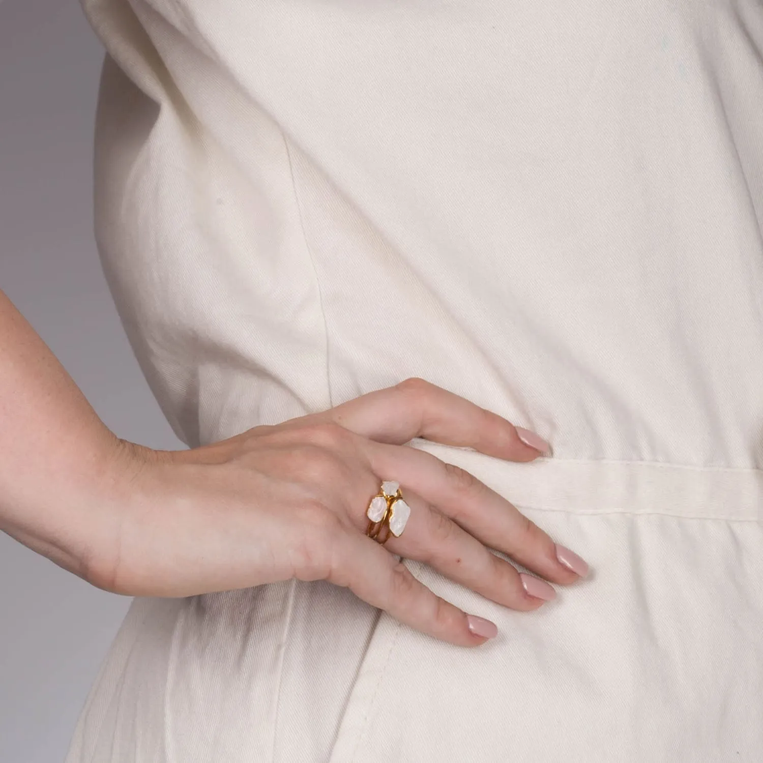 Dainty Raw Rose Quartz Ring in Yellow Gold