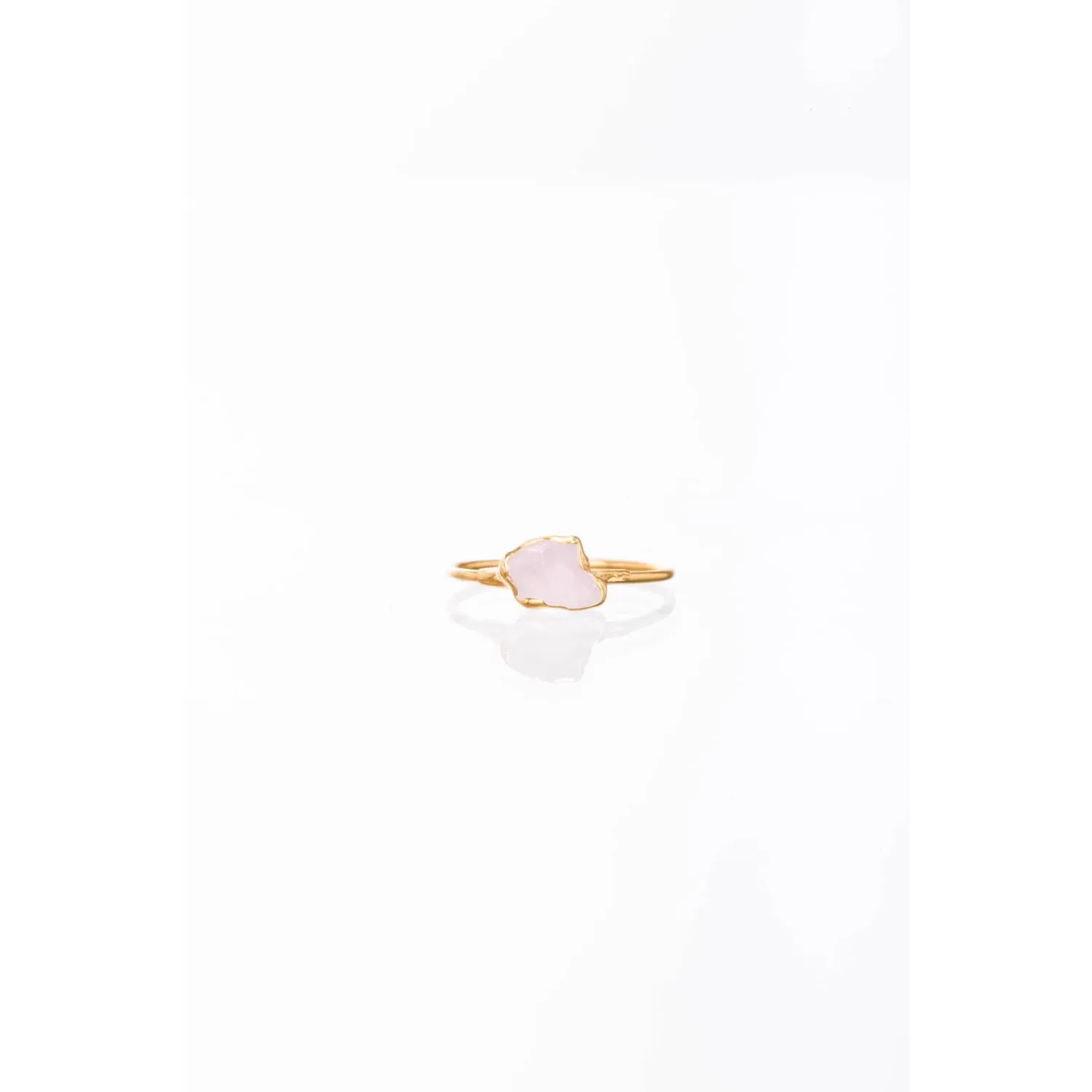 Dainty Raw Rose Quartz Ring in Yellow Gold
