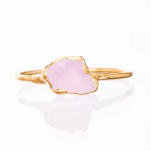 Dainty Raw Rose Quartz Ring in Yellow Gold