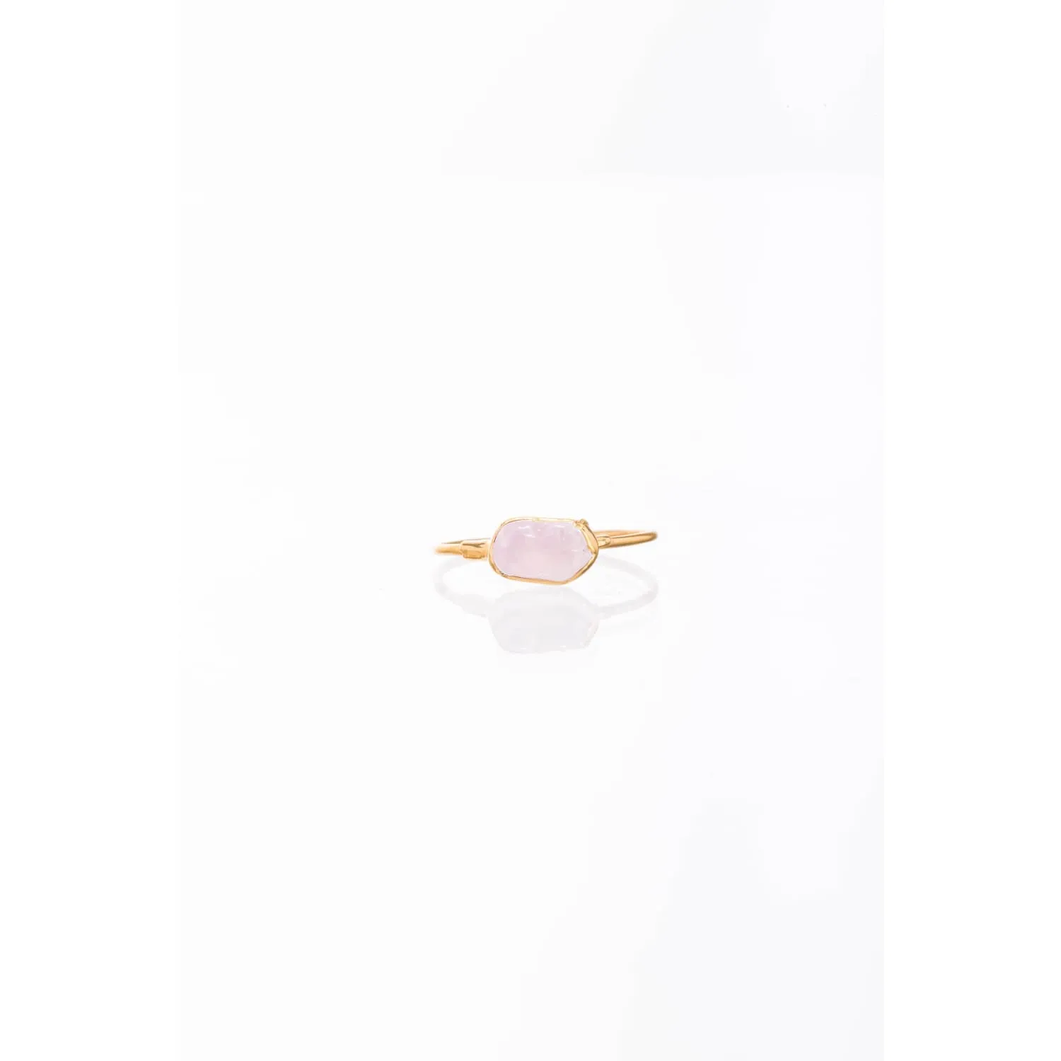 Dainty Raw Rose Quartz Ring in Yellow Gold