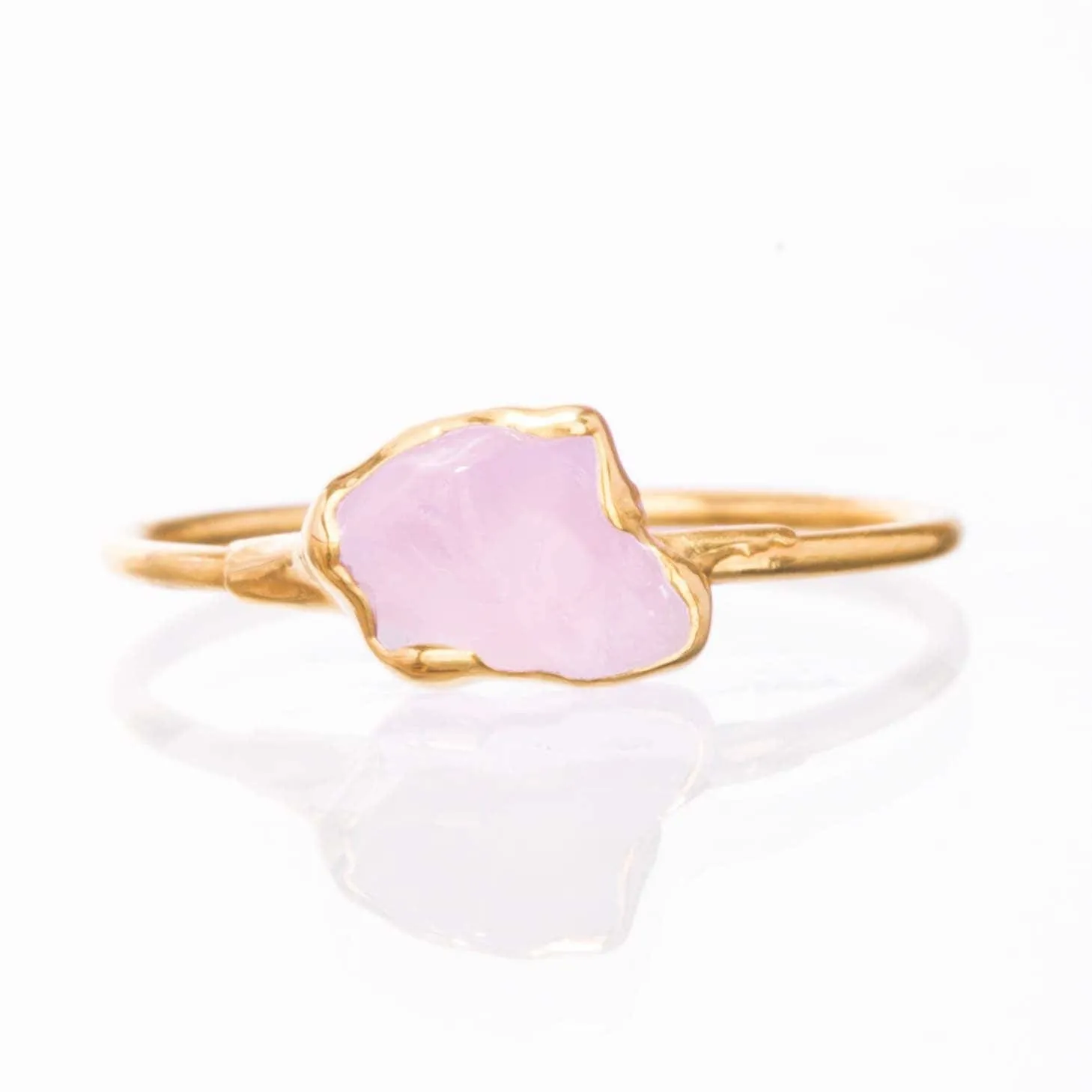 Dainty Raw Rose Quartz Ring in Yellow Gold