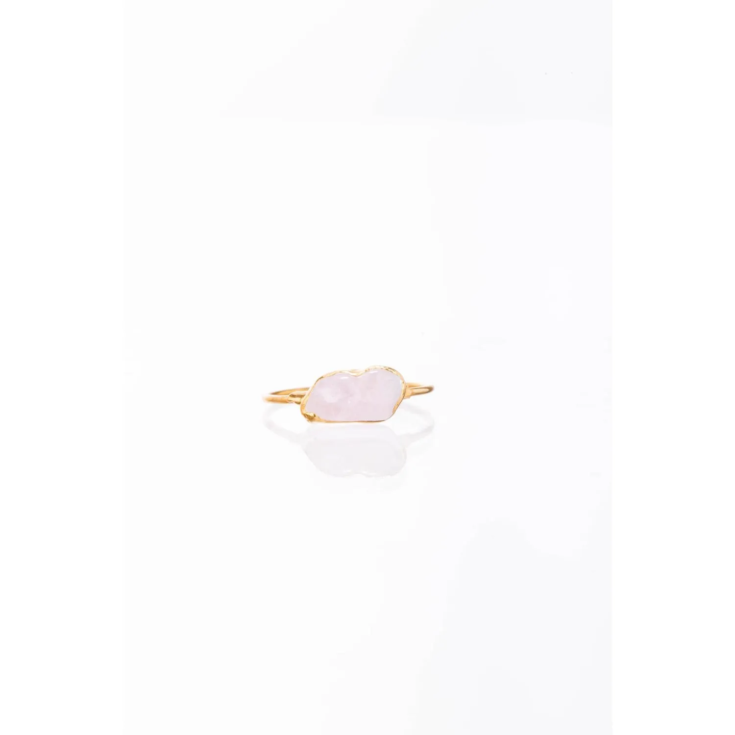 Dainty Raw Rose Quartz Ring in Yellow Gold