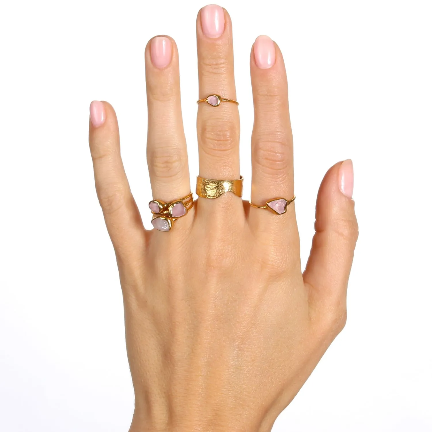 Dainty Raw Rose Quartz Ring in Yellow Gold