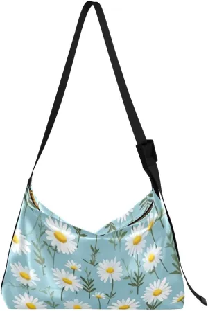 Daisy Leaves Floral Tote Bag for Women Large Hobo Bags Leather Crossbody Bags Hobo Wallet with Adjustable Strap for Travel Men