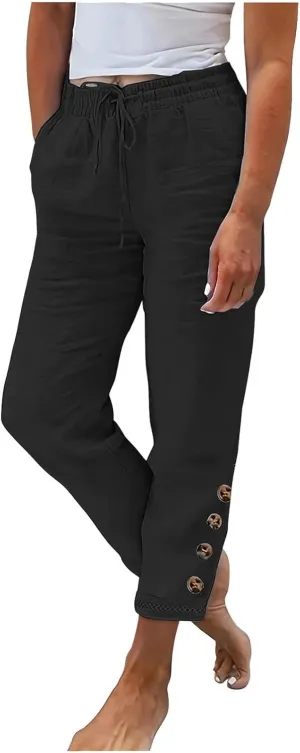 DASAYO Womens Linen Pants Drawstringgg Elastic Waist Straight Legg Trousers Summer Lightweigght Casual Pants with Pockets