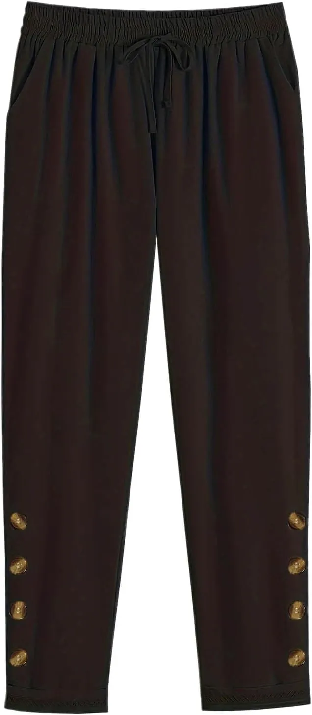 DASAYO Womens Linen Pants Drawstringgg Elastic Waist Straight Legg Trousers Summer Lightweigght Casual Pants with Pockets