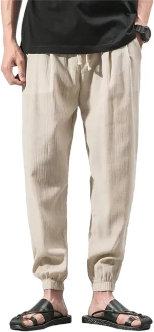 Dcvmvmn Men Cotton Linen Casual Harem Pants Man Summer Trousers Male Chinese Style Loose Pants Beige