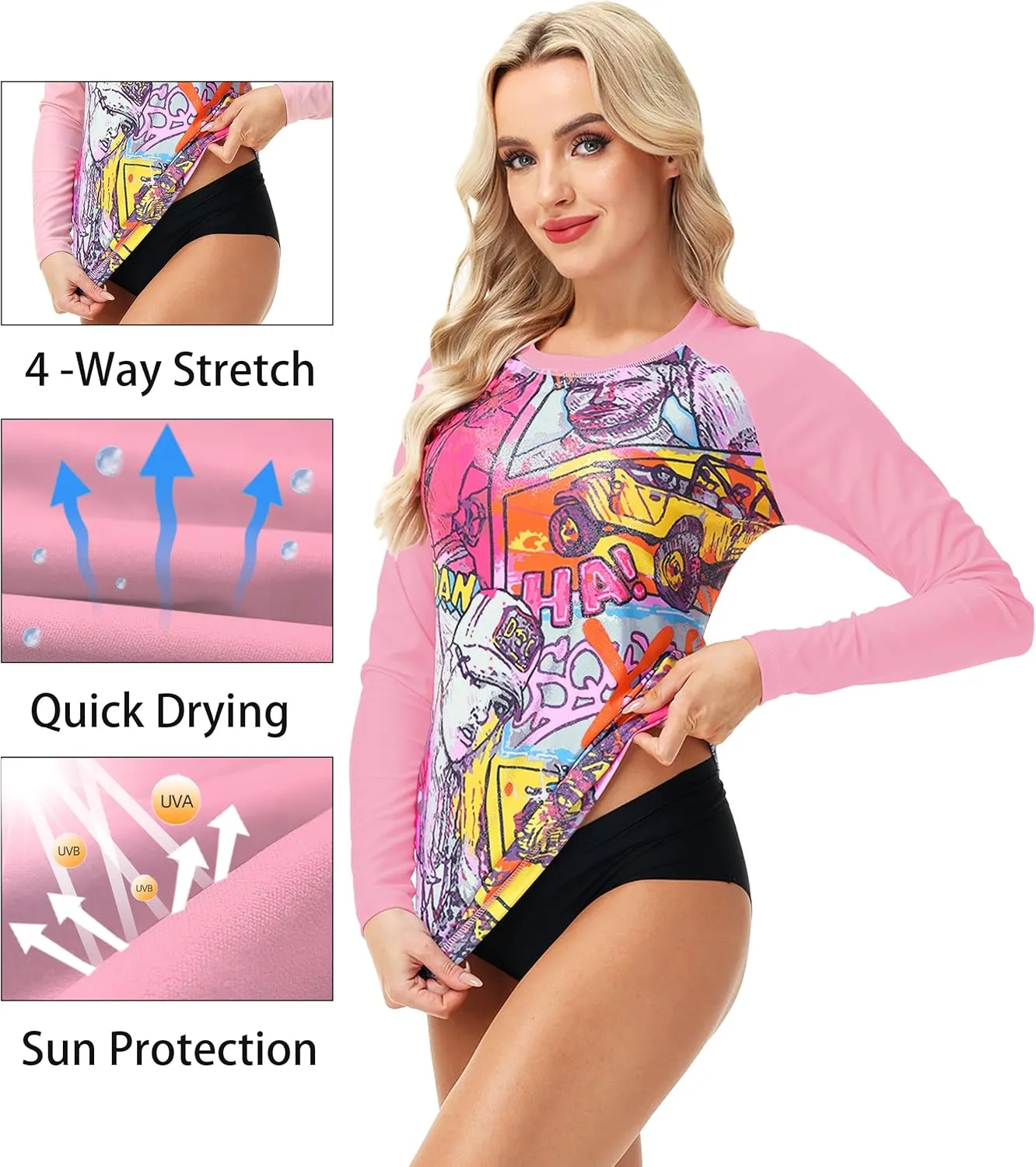 Deerose Women Sparkle Rash Guard Shiny Sun Protection Swim Shirts Metallic Glitter Swimsuit Top