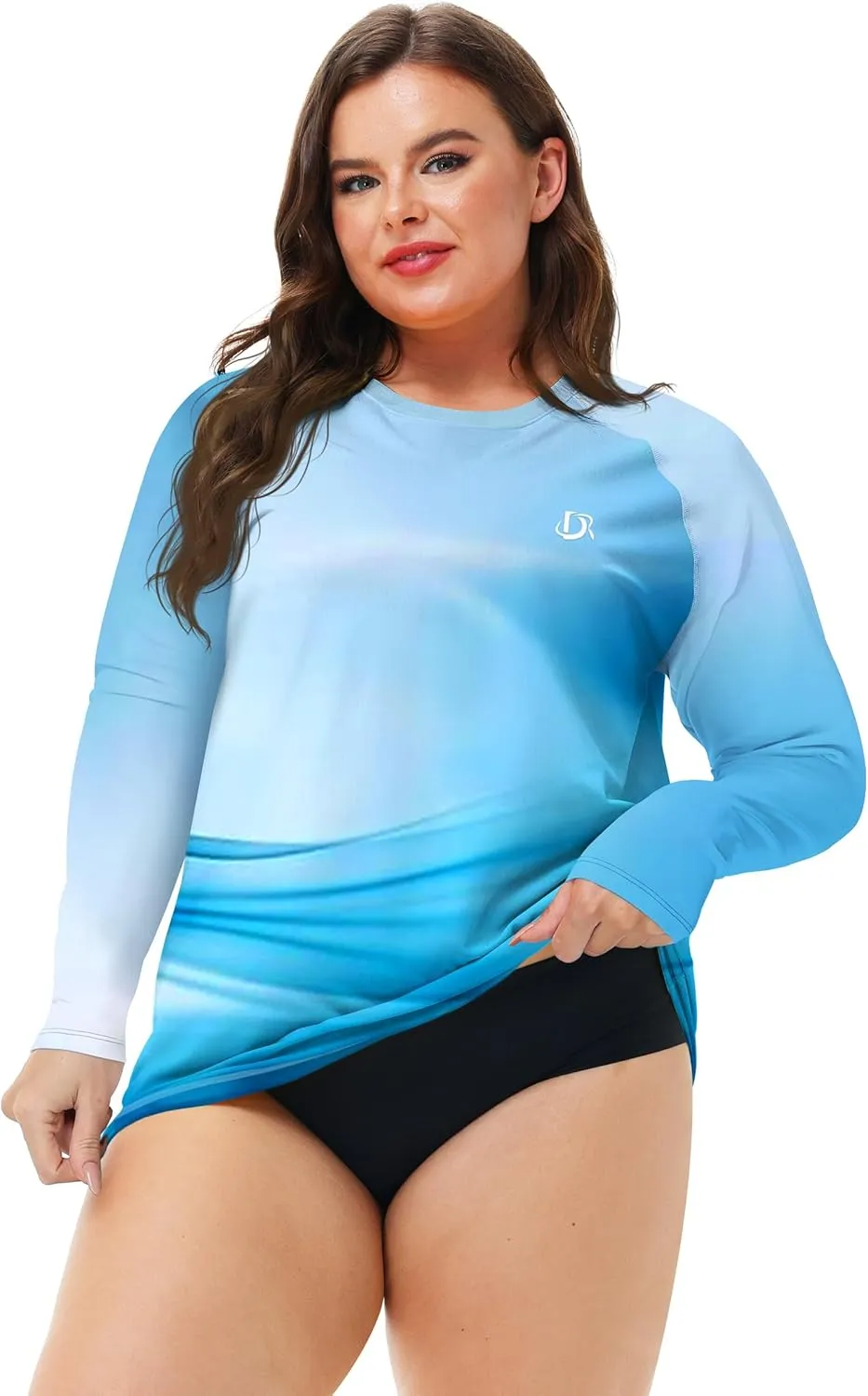 Deerose Womens Plus Size Rash Guard Long Sleeve Swim Shirts with Thumb Hole