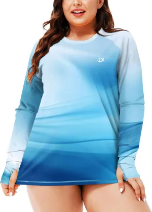 Deerose Womens Plus Size Rash Guard Long Sleeve Swim Shirts with Thumb Hole