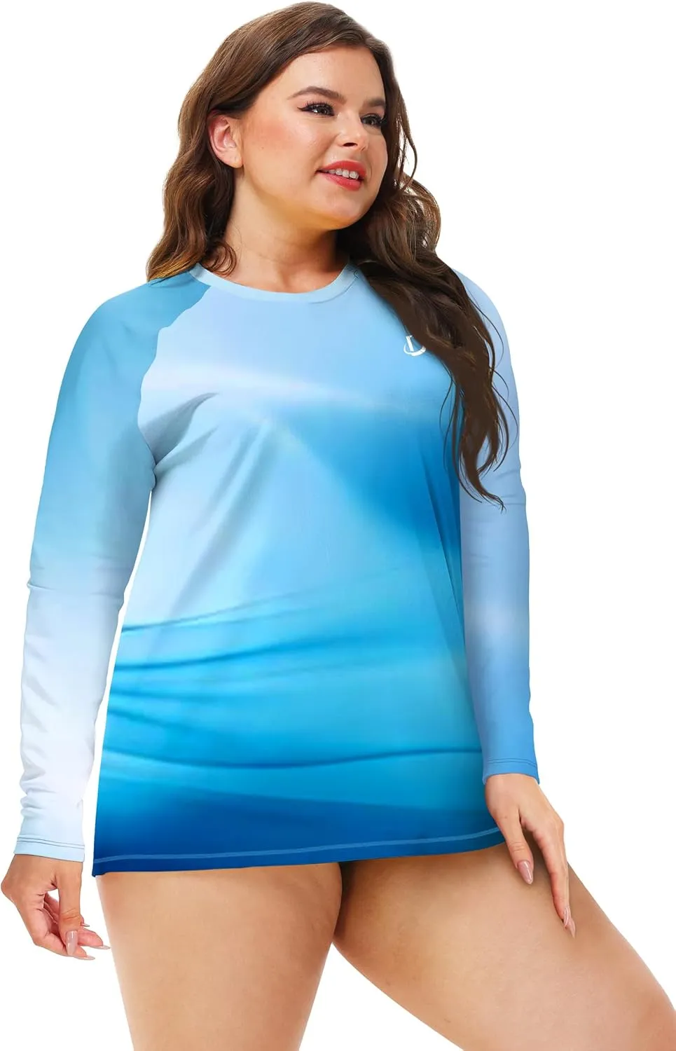 Deerose Womens Plus Size Rash Guard Long Sleeve Swim Shirts with Thumb Hole