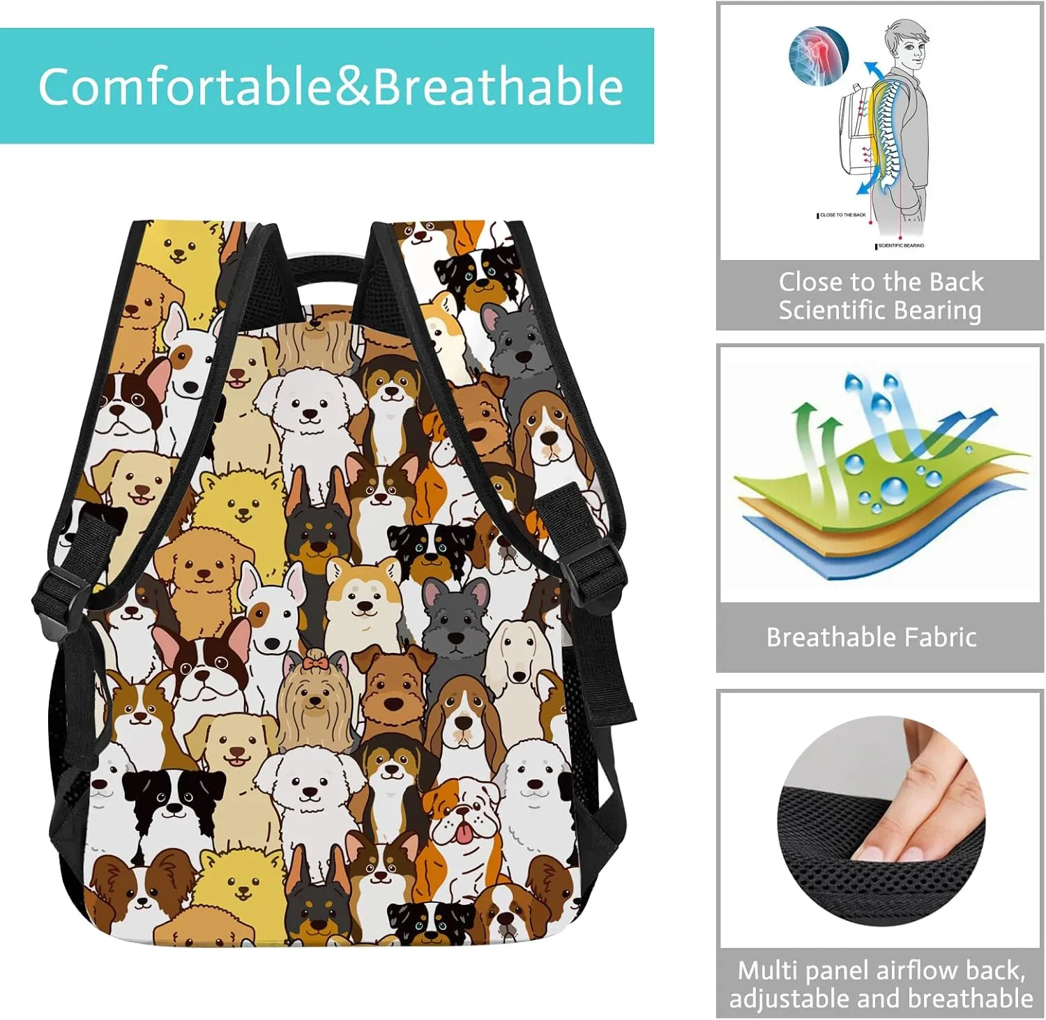 Dog Backpack for Kids Boys Girls, Cute Puppy Dog Bookbag, Kawaii Dog Dreed Animal Backpack, 16 Inch Large Capacity Water Resistant Travel School Bag for Elementary Middle School Students