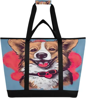 Dog Valentine Tote Bag for Women with Zipper Reusable Grocery Bags Foldable Insulated Cooler Bag Totes Shopping Bags Handbags for Groceries Picnic Travel Beach Work