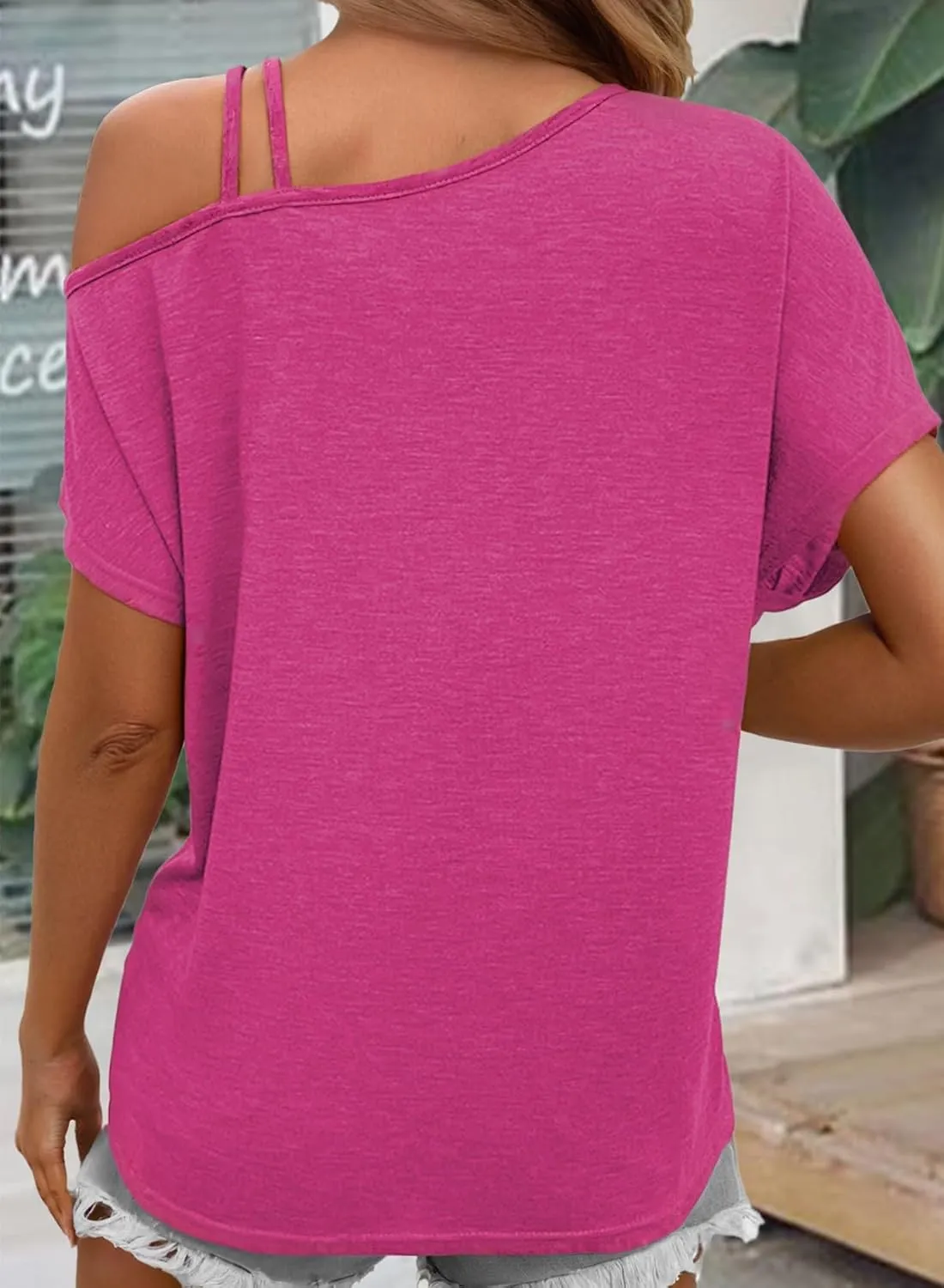 Dokotoo T Shirts for Women Twist Knot Color Block Loose Fit Cold Shoulder Tops for Women Fashion 2025