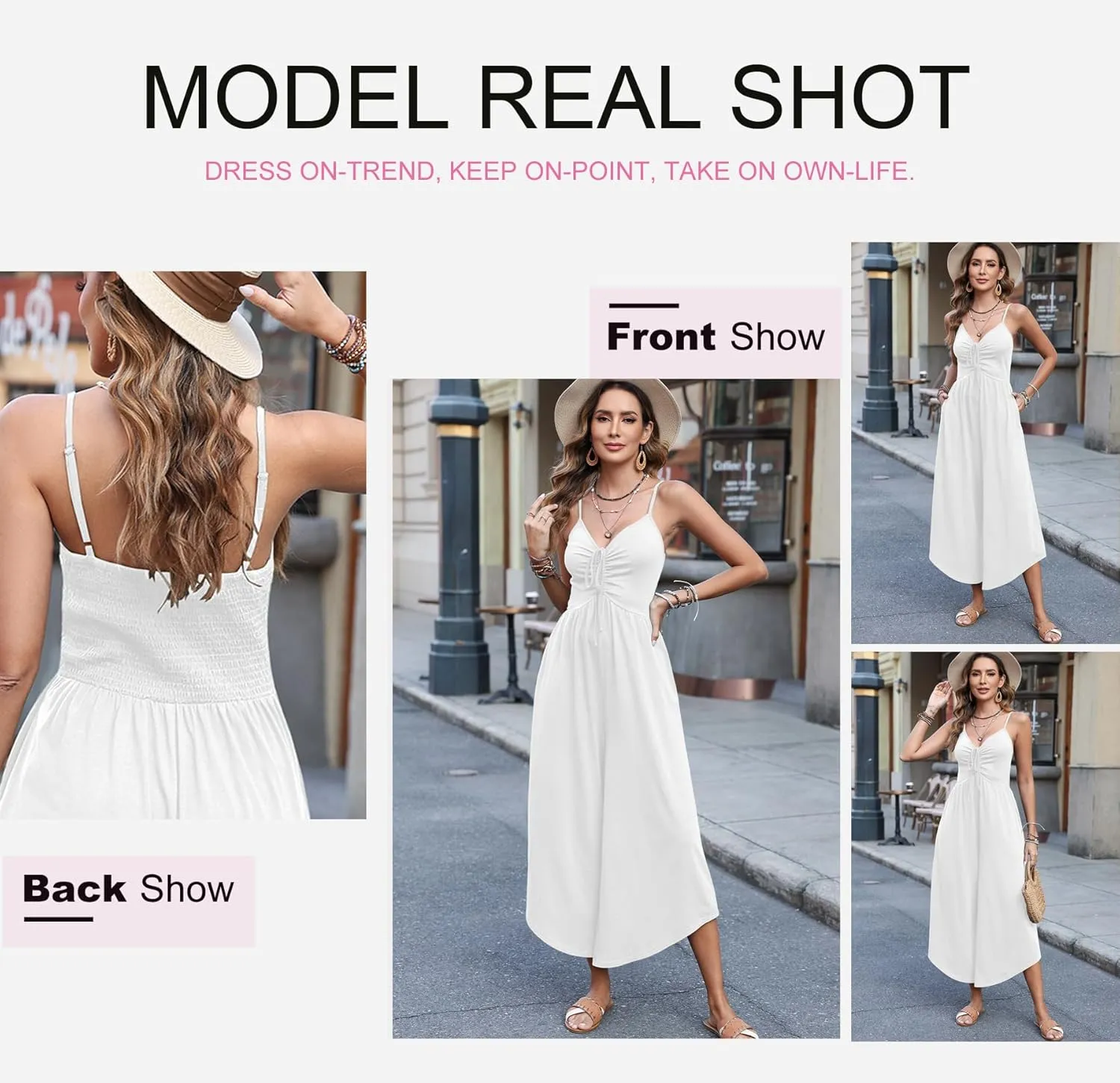 Dokotoo Womens Jumpsuits Spaghetti Straps Ruched Drawstring Knit Wide Leg Romper Casual Jumpsuits with Pockets