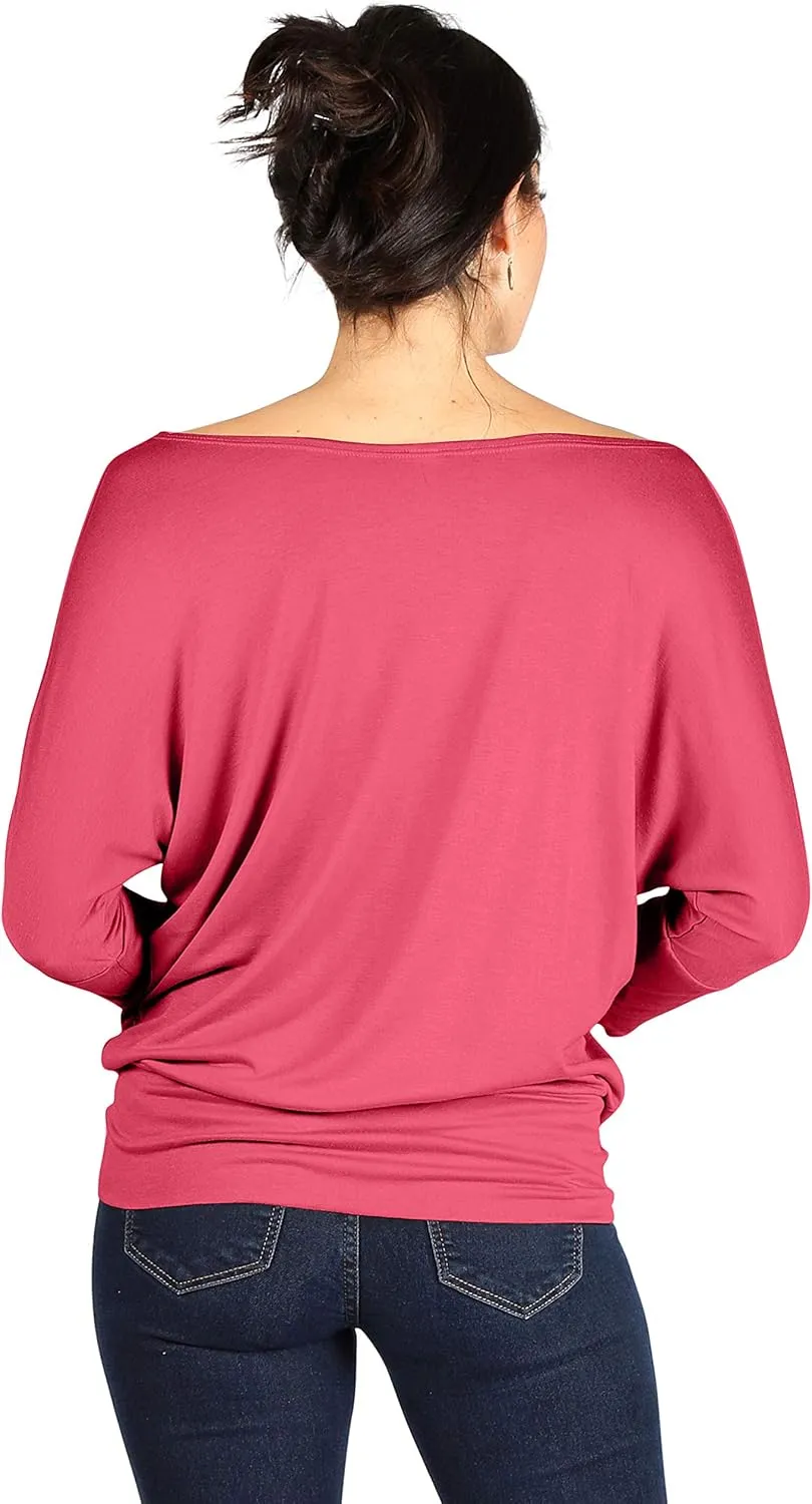 Dolman Tops for Women Off The Shoulder Tops Banded Waistband Shirts 3/4 Sleeves Regular and Plus Size Tops