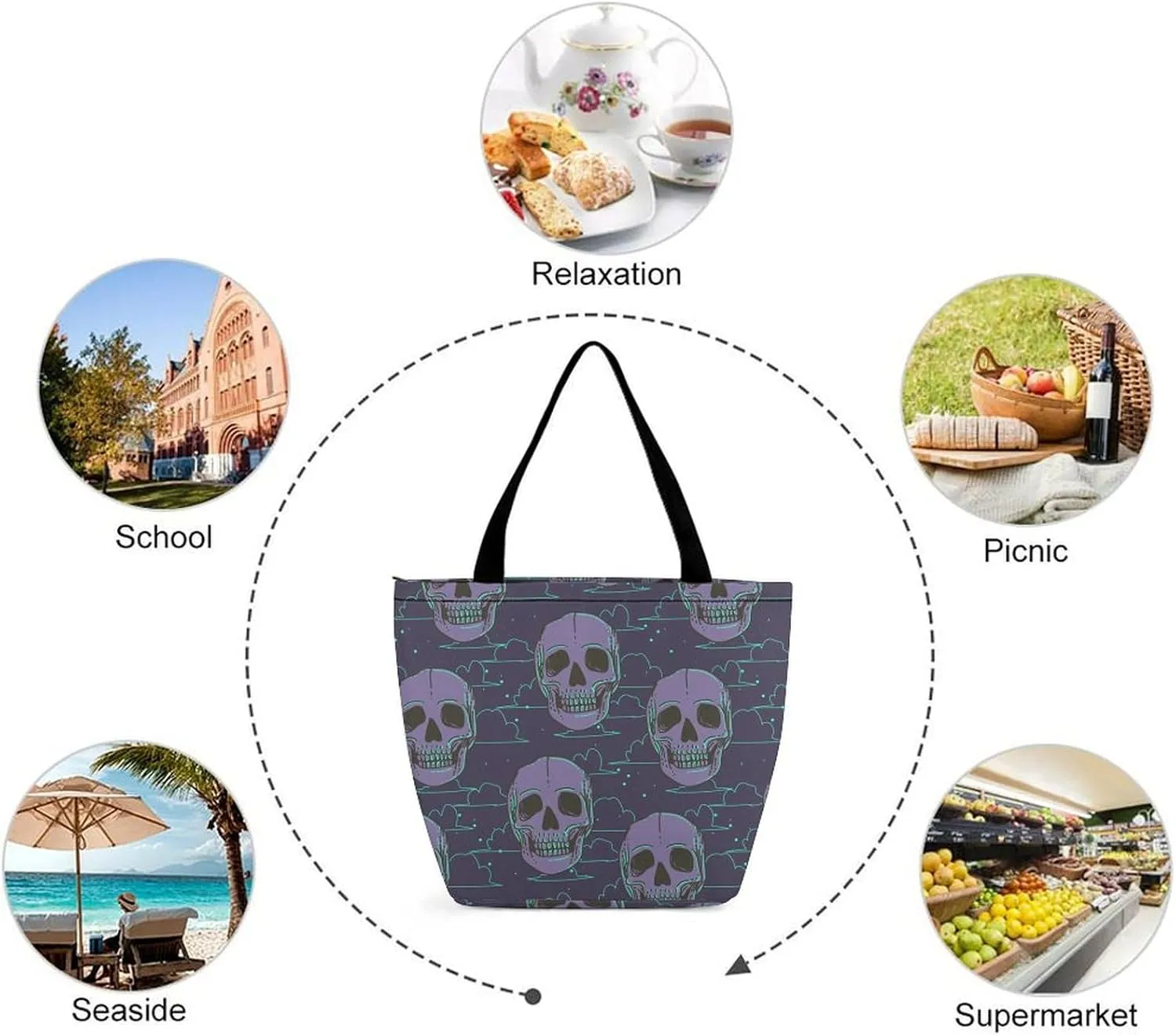 Doodle Cats Print Hobo Handbags With Zipper Women's Tote Handbags