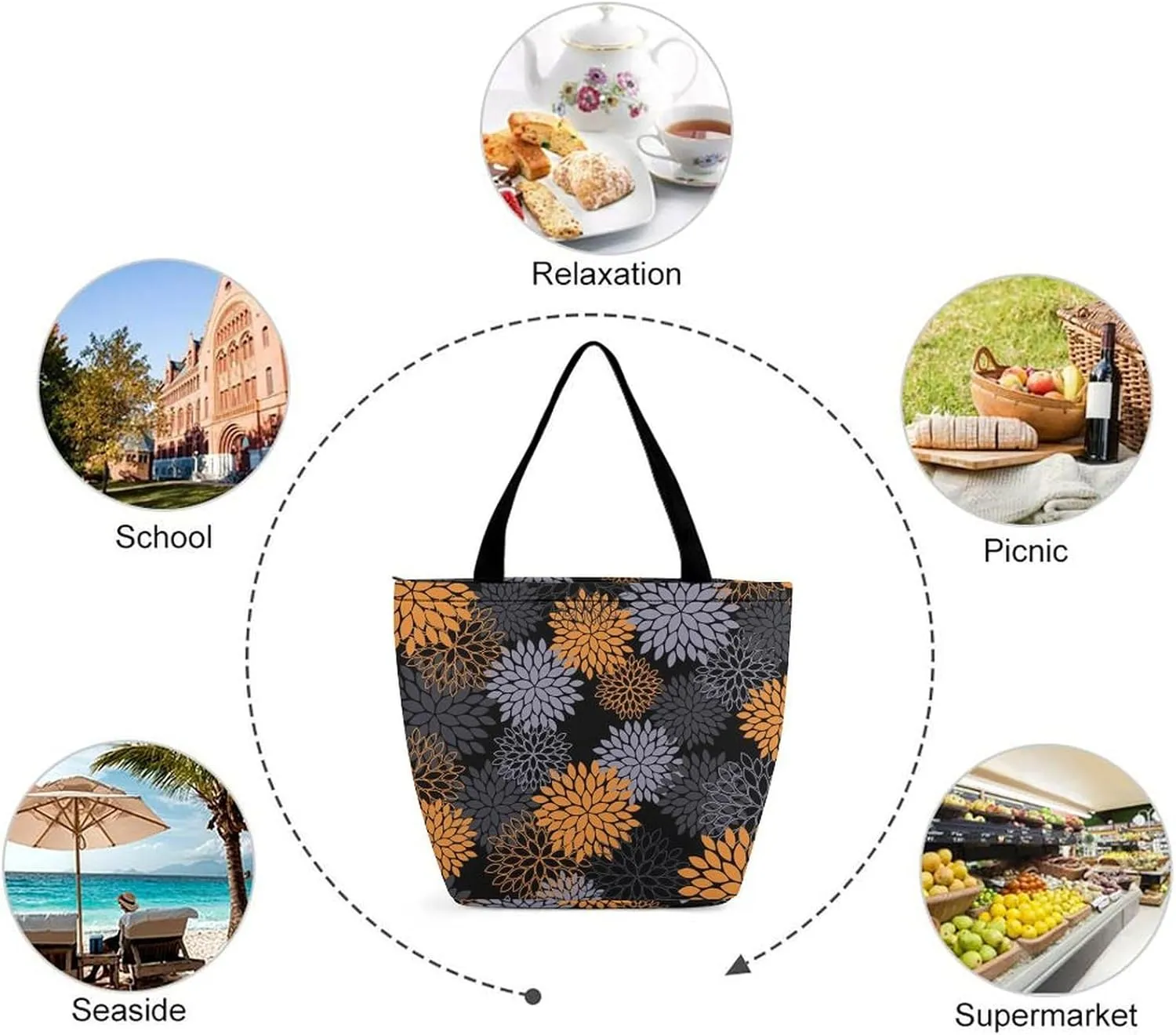 Doodle Cats Print Hobo Handbags With Zipper Women's Tote Handbags