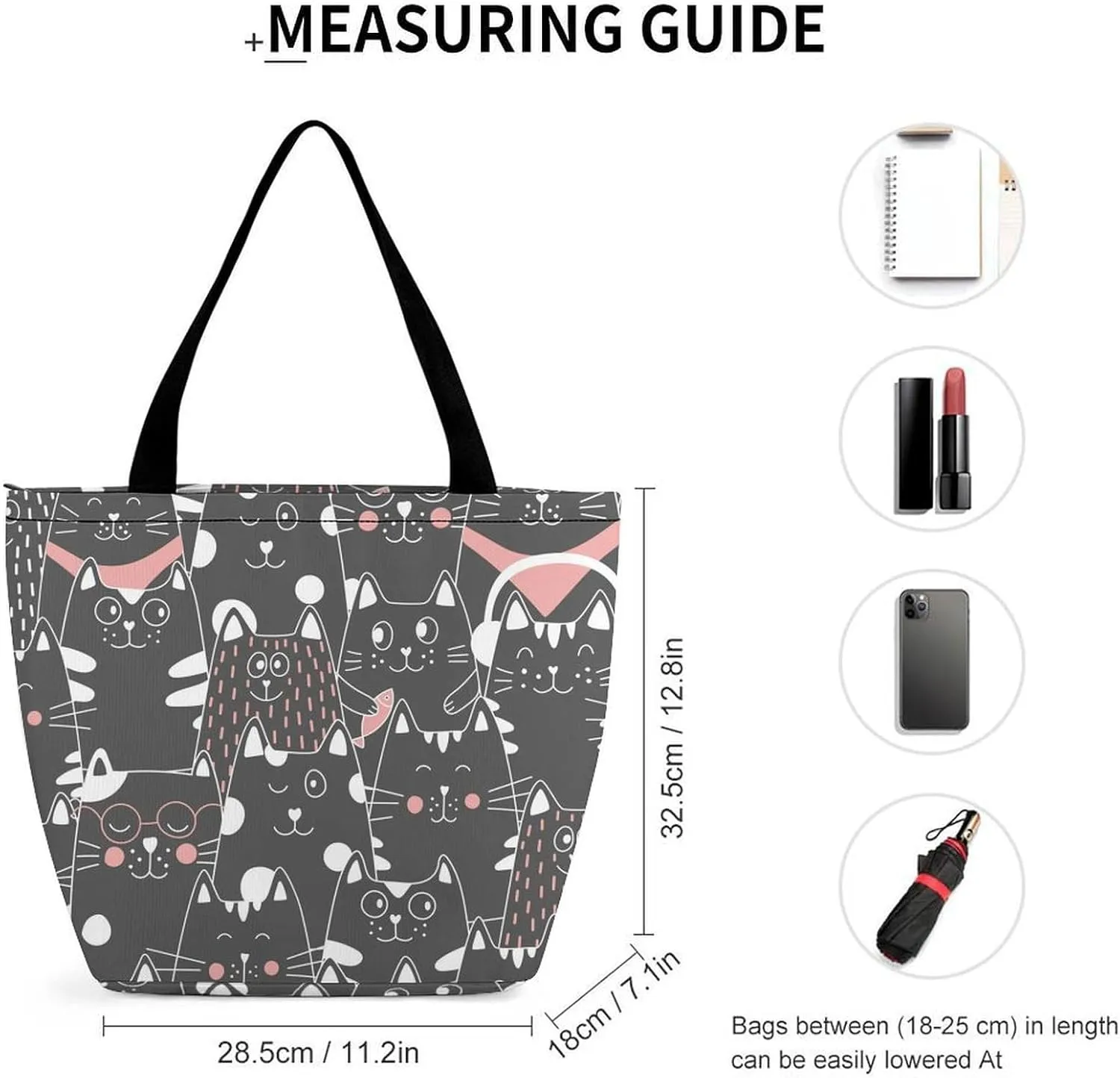 Doodle Cats Print Hobo Handbags With Zipper Women's Tote Handbags