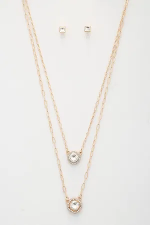 Double Crystal Metal Layered Necklace