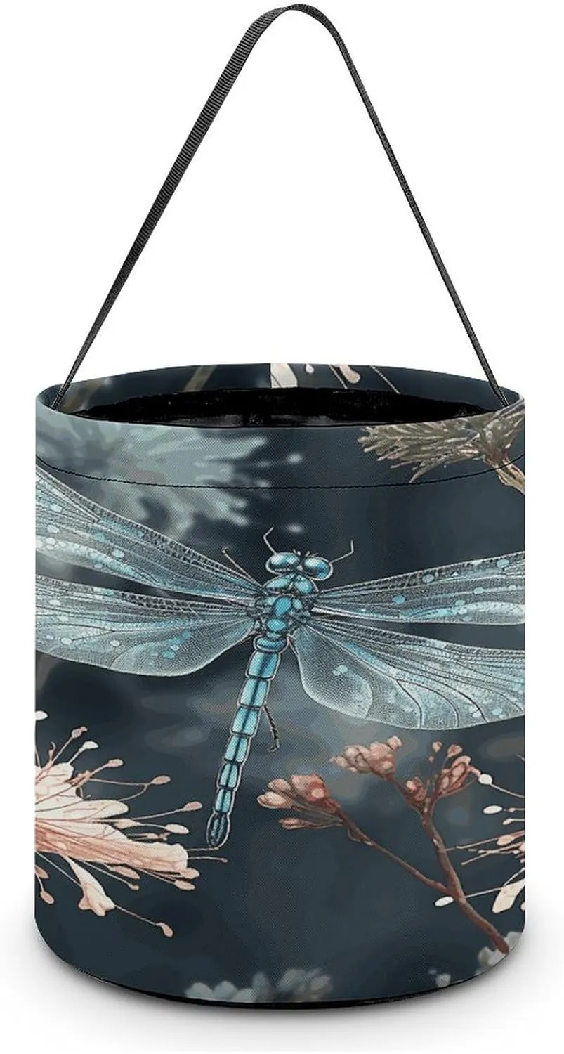 Dragonfly Flower Halloween Tote Candy Bag Candy Basket Candy Bucket Gift Bag for Halloween Party