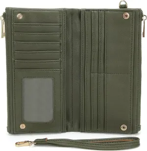 Earnda Thin Wallet Keychain Wristlet for Women Credit Card Holder Organizer Large Ladies Travel Clutch Purse Green