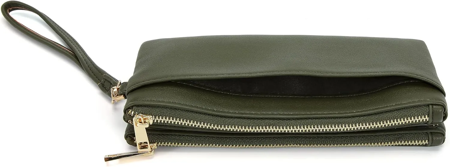 Earnda Thin Wallet Keychain Wristlet for Women Credit Card Holder Organizer Large Ladies Travel Clutch Purse Green