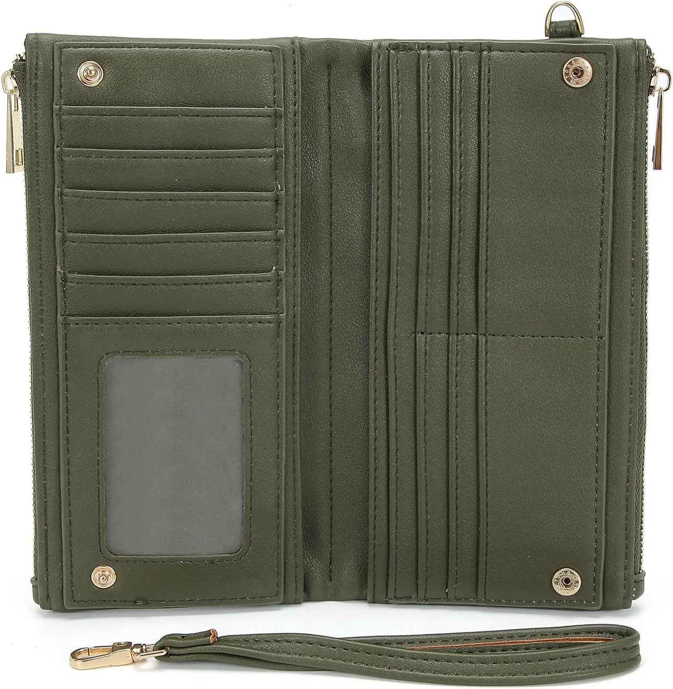 Earnda Thin Wallet Keychain Wristlet for Women Credit Card Holder Organizer Large Ladies Travel Clutch Purse Green