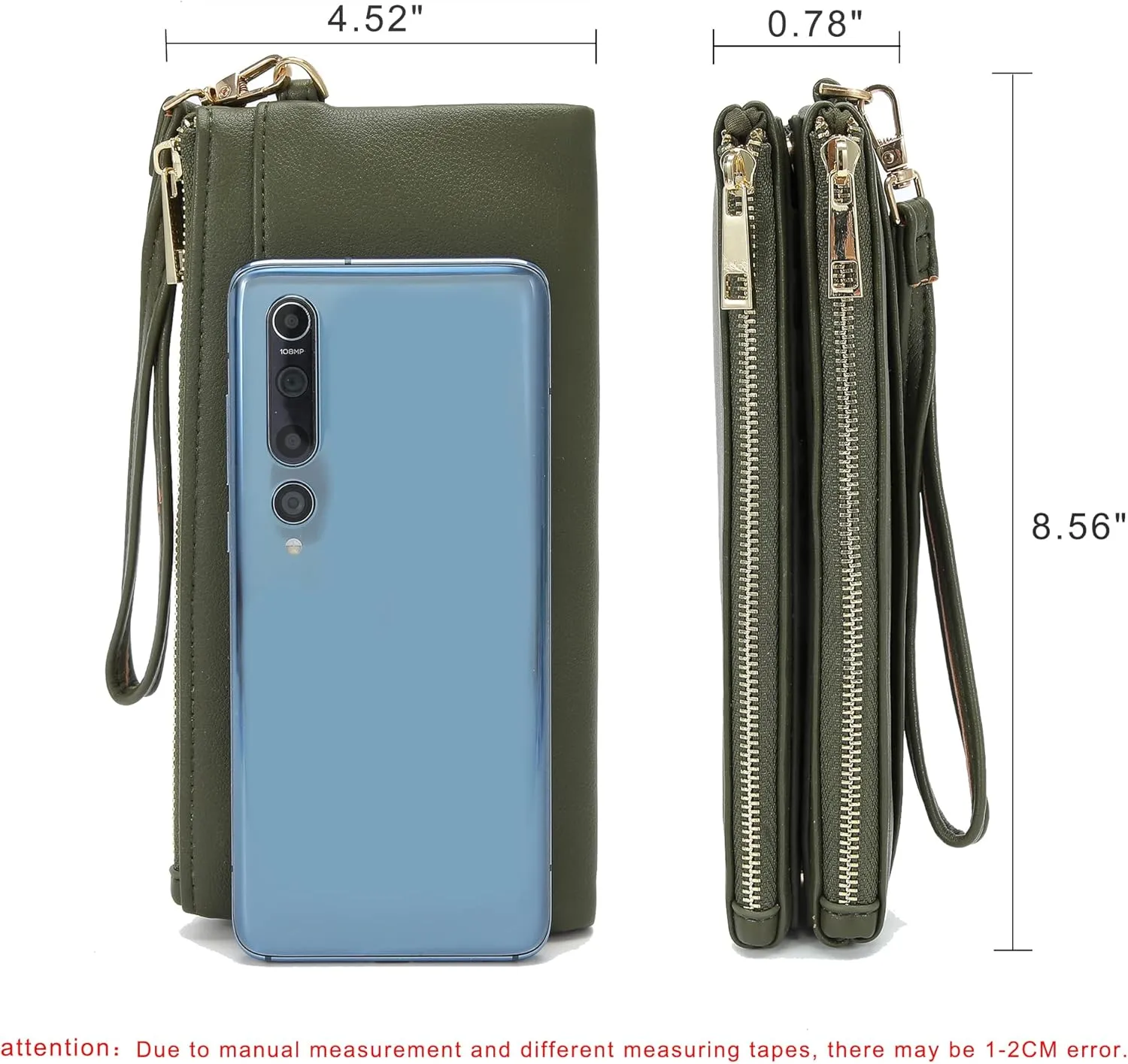 Earnda Thin Wallet Keychain Wristlet for Women Credit Card Holder Organizer Large Ladies Travel Clutch Purse Green