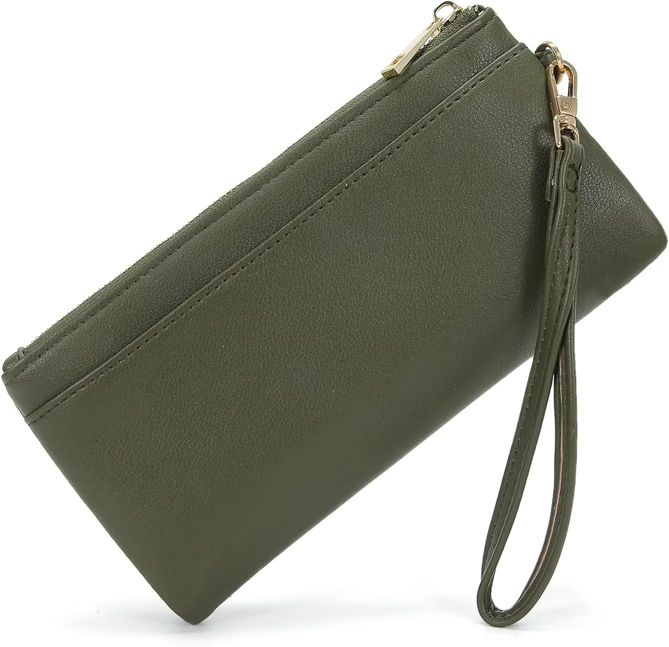 Earnda Thin Wallet Keychain Wristlet for Women Credit Card Holder Organizer Large Ladies Travel Clutch Purse Green