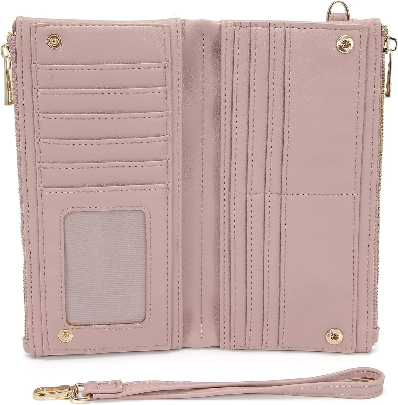 Earnda Thin Wallet Keychain Wristlet for Women Credit Card Holder Organizer Large Ladies Travel Clutch Purse Pink