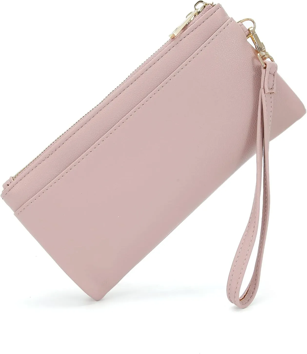 Earnda Thin Wallet Keychain Wristlet for Women Credit Card Holder Organizer Large Ladies Travel Clutch Purse Pink