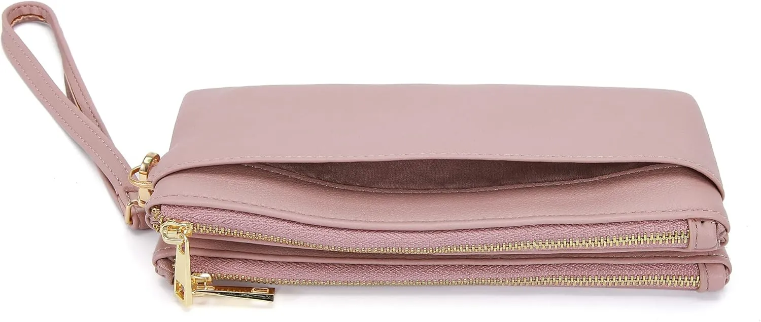 Earnda Thin Wallet Keychain Wristlet for Women Credit Card Holder Organizer Large Ladies Travel Clutch Purse Pink
