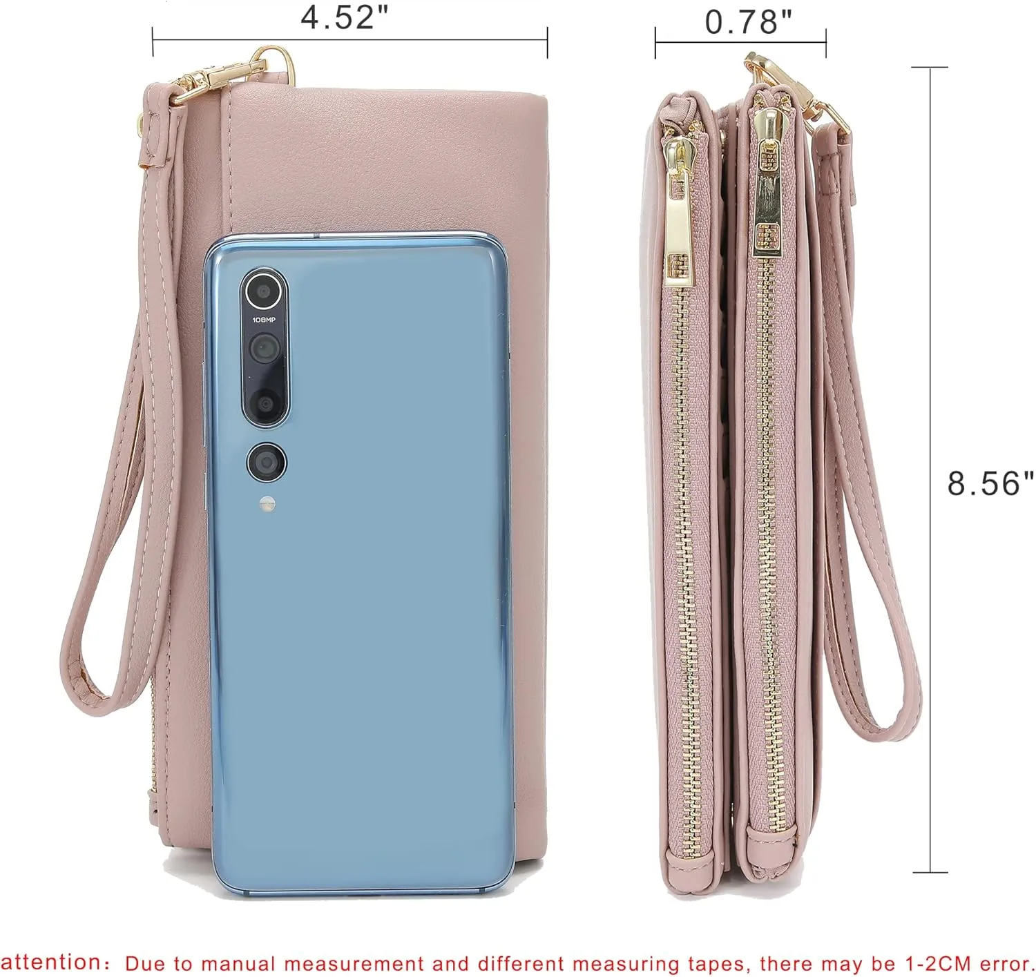 Earnda Thin Wallet Keychain Wristlet for Women Credit Card Holder Organizer Large Ladies Travel Clutch Purse Pink
