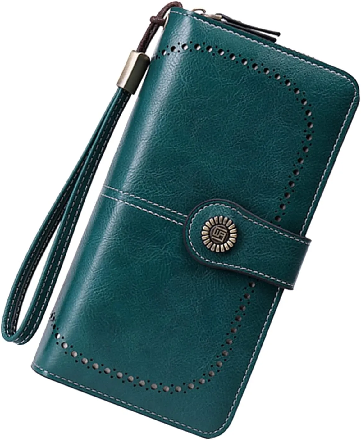 Earnda Wallet for Women RFID Credit Card Holder Leather Large Capacity Wristlet Wallets Blue