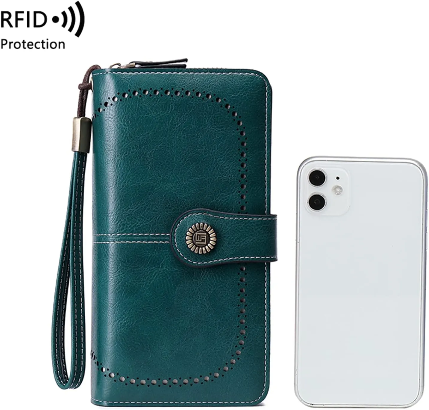 Earnda Wallet for Women RFID Credit Card Holder Leather Large Capacity Wristlet Wallets Blue