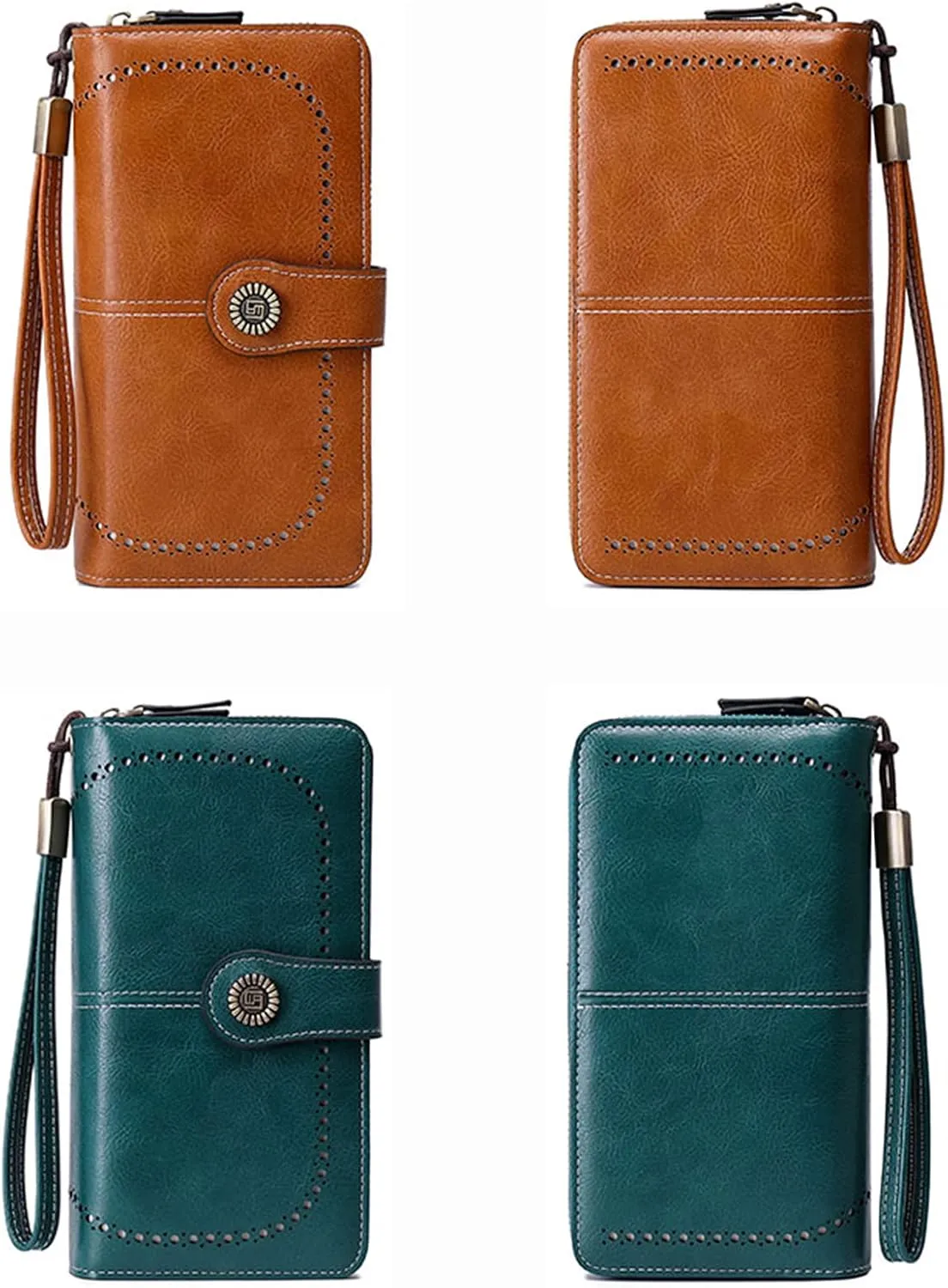 Earnda Wallet for Women RFID Credit Card Holder Leather Large Capacity Wristlet Wallets Brown