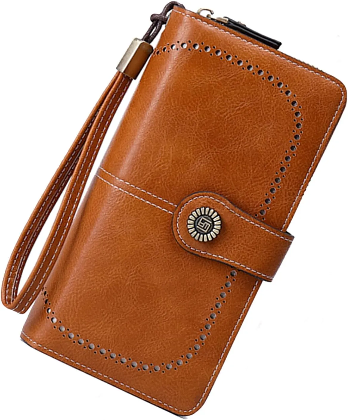 Earnda Wallet for Women RFID Credit Card Holder Leather Large Capacity Wristlet Wallets Brown