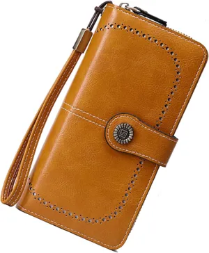 Earnda Wallet for Women RFID Credit Card Holder Leather Large Capacity Wristlet Wallets Yellow