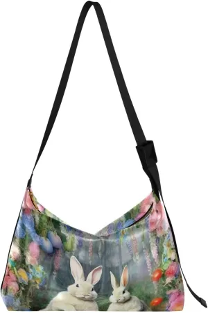 Easter Rabbits Frame Tote Bag for Women Large Hobo Bags Crossbody Bag Leather Tote with Adjustable Strap for Travel Men
