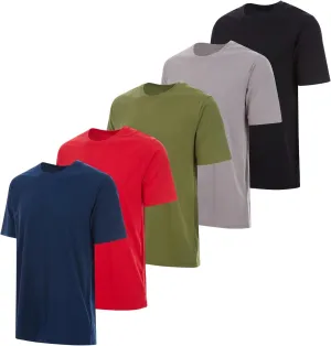 Essential Elements 5 Pack: Men's Crew Neck 100% Pure Cotton Breathable Short Sleeve T-Shirt