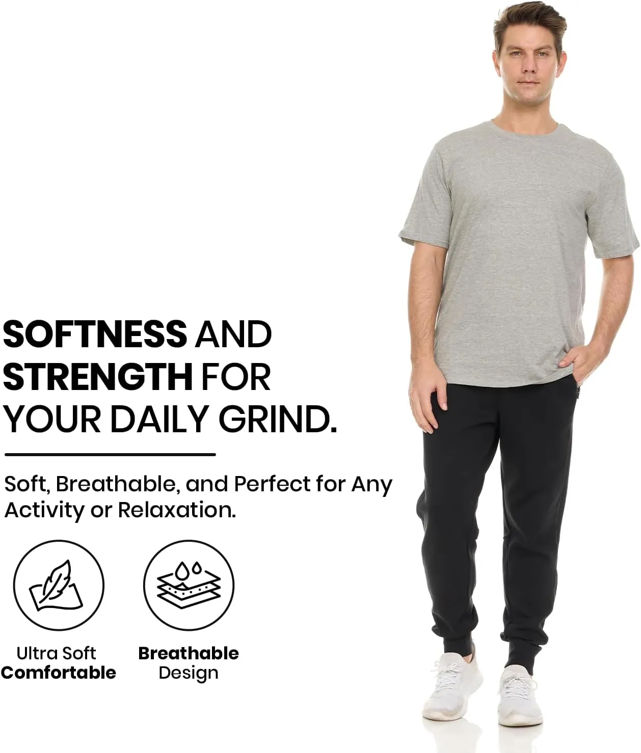 Essential Elements 5 Pack: Men's Crew Neck 100% Pure Cotton Breathable Short Sleeve T-Shirt