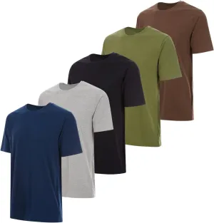 Essential Elements 5 Pack: Men's Crew Neck 100% Pure Cotton Breathable Short Sleeve T-Shirt